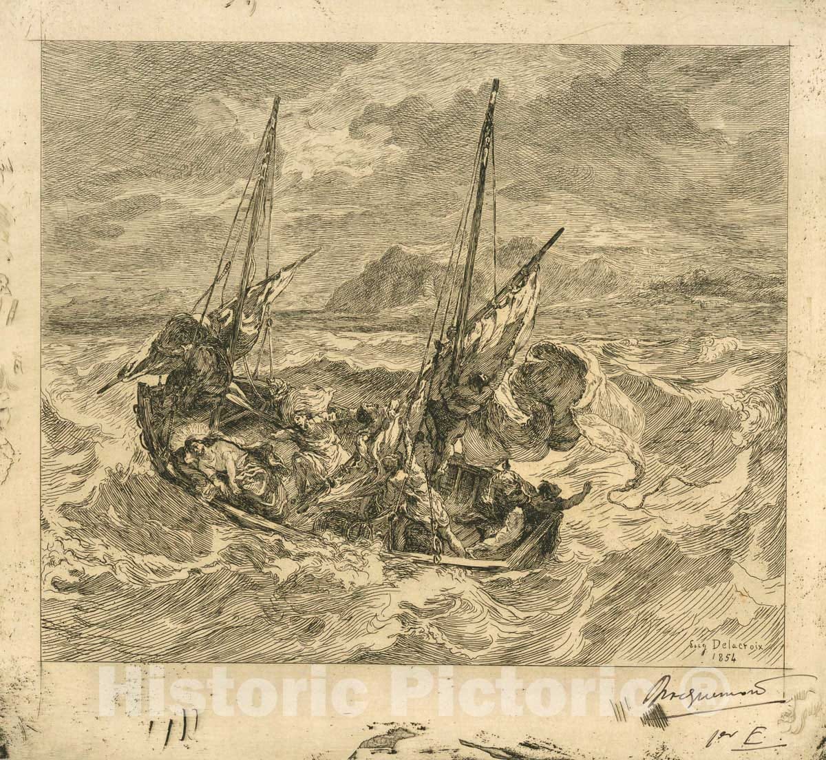 Art Print : Le Christ sur le lac de Genezareth, d'apres Delacroix. - Vintage Wall Art