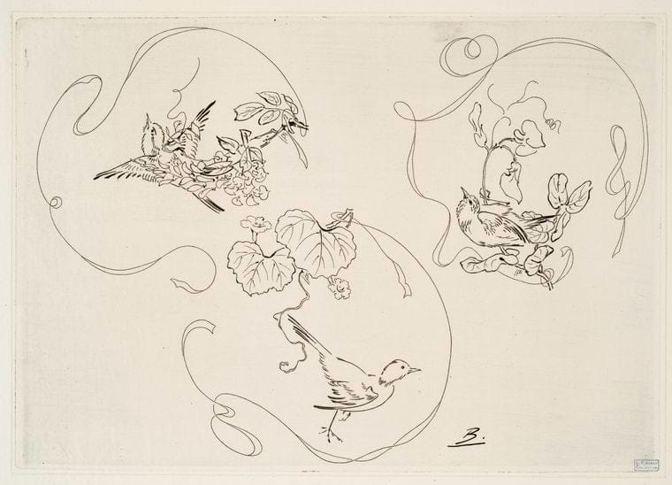 Art Print : 1866, Assiette a Dessert : Trois Motifs composes chacun d'un Ruban - Vintage Wall Art V4