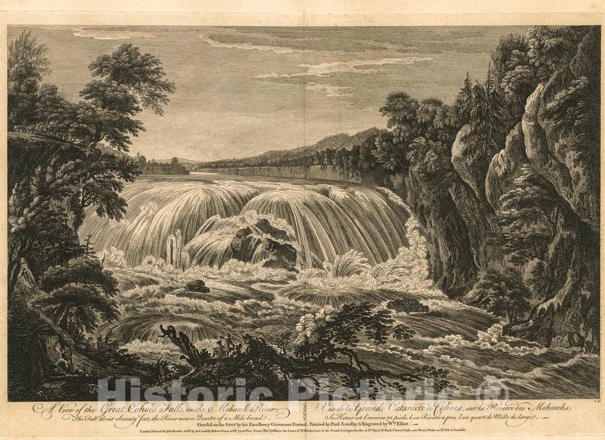 Art Print : 1760, A View of The Great Cohoes Falls, on The Mohawk River; The Fall About Seventy feet; The River Near a Quarter of a Mile Broad. - Vintage Wall Art