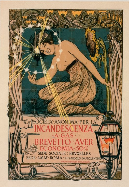 Art Print : Affiche italienne Pour l' 'Incandescence par le GAZ, Systeme Auer', 1897 - Vintage Wall Art