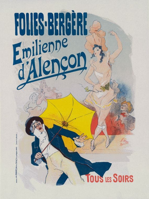 Art Print : Affiche Pour les Folies-Bergere, Amilienne d'Alenon', 1898 - Vintage Wall Art