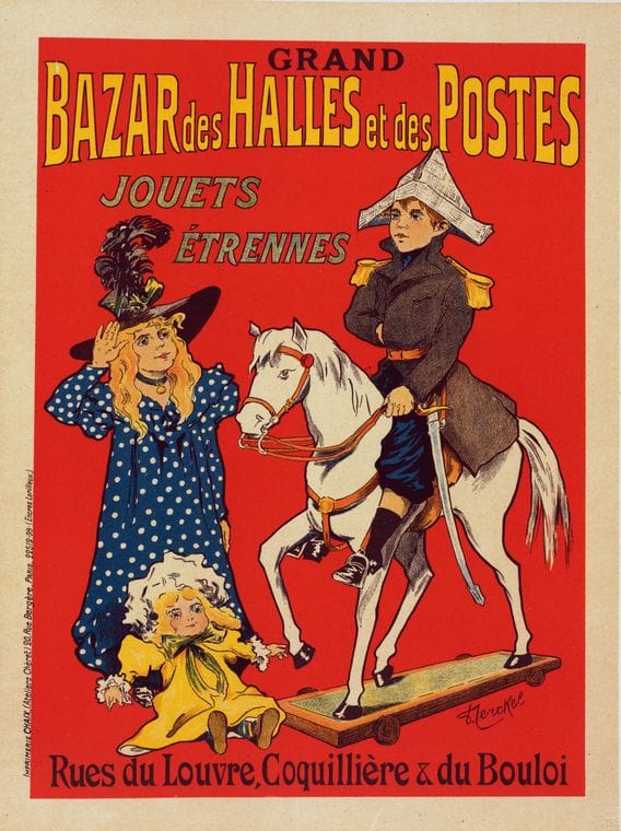 Art Print : Affiche Pour le 'Bazar des Halles et Postes', 1900 - Vintage Wall Art