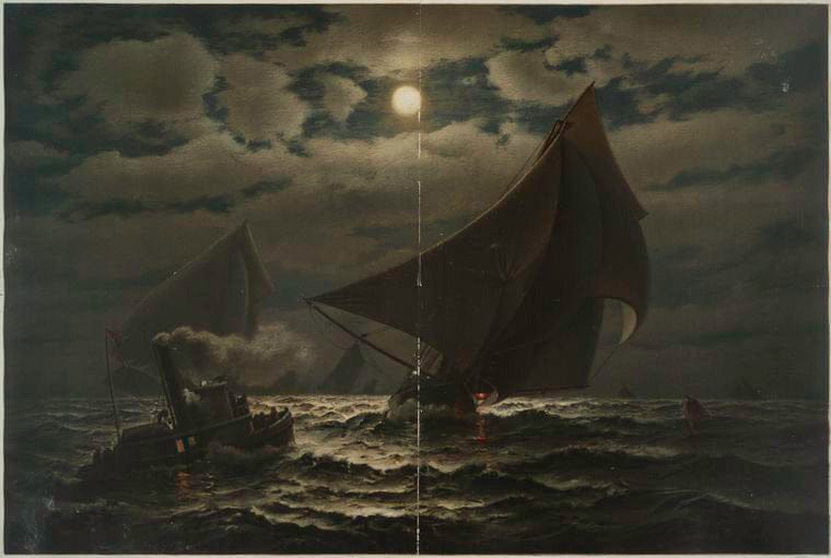 Art Print : Moonlight Cruise, Vintage Wall Art