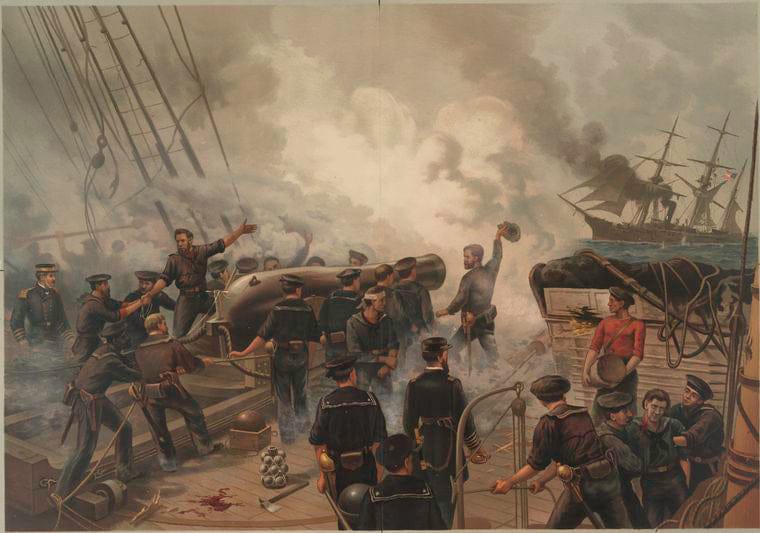 Art Print : Kearsage and Alabama, Vintage Wall Art