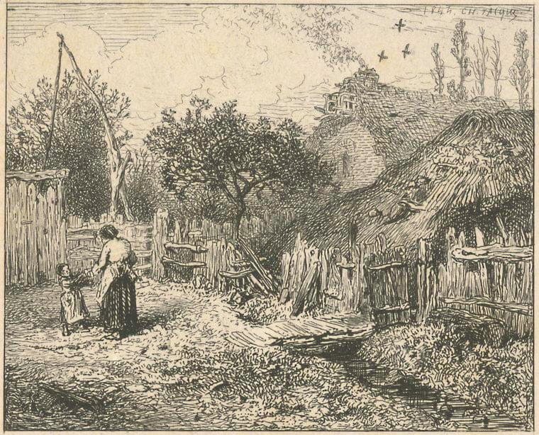 Art Print : 1844, Paysage : Cour de Ferme. - Vintage Wall Art