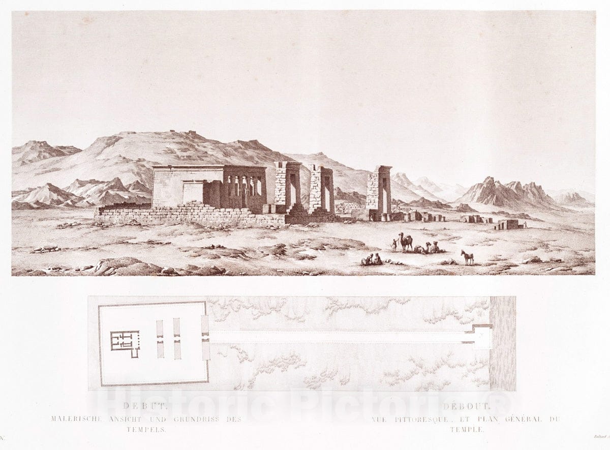 Art Print : 1822, Debut. Malerische Ansicht und Grundriss des Tempels. - Vintage Wall Art