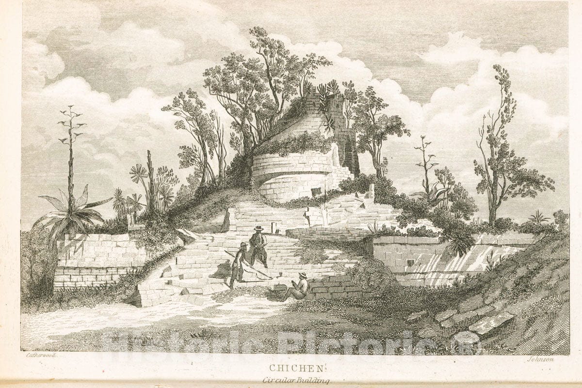 Art Print : 1843, Chichen ItzA - Circular Building. (Caracol). - Vintage Wall Art