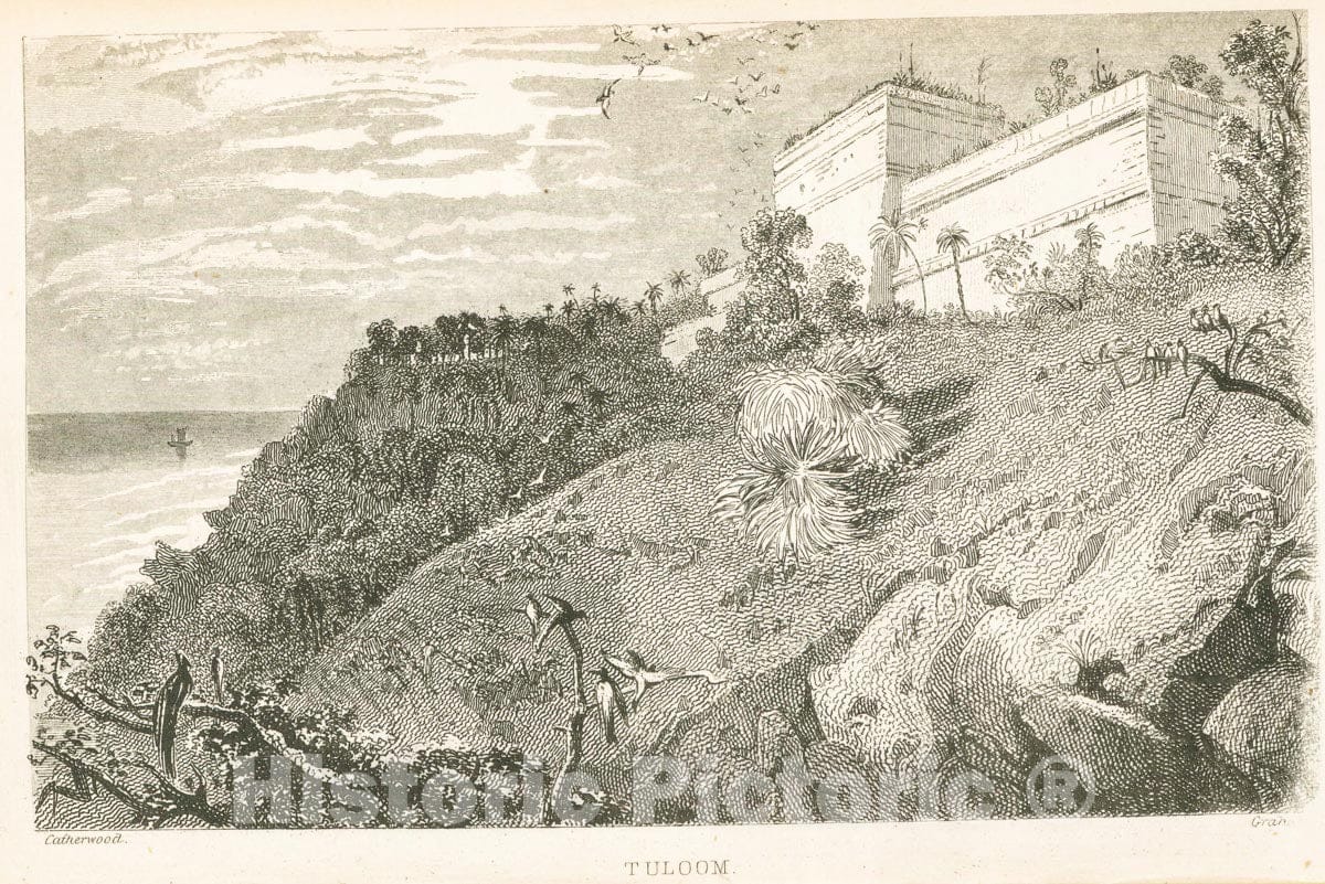 Art Print : 1843, Back View of The Castillo of Tuloom. - Vintage Wall Art