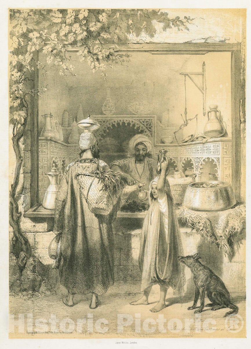 Art Print : 1851, Zeyat (Oilman), his Shop and customers. Cairo - Vintage Wall Art