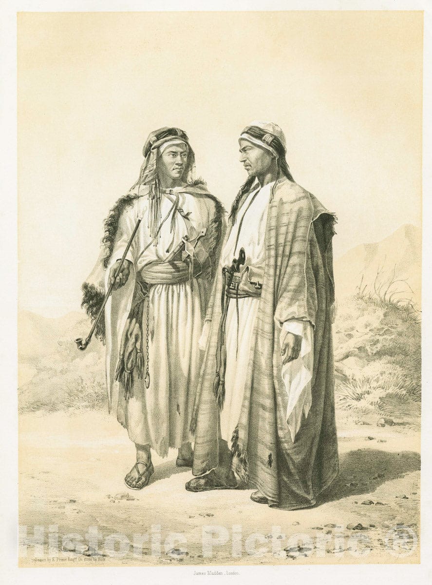 Art Print : 1851, Bedouins, from The Vicinity of Suez. One of The Mahazi, and The Other of The Soualeh Tribe. - Vintage Wall Art