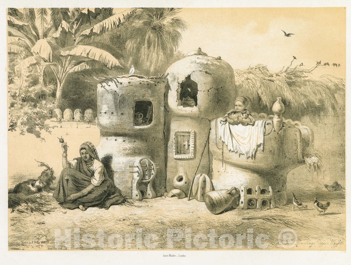 Art Print : 1851, Peasant Dwellings. Upper Egypt - Vintage Wall Art