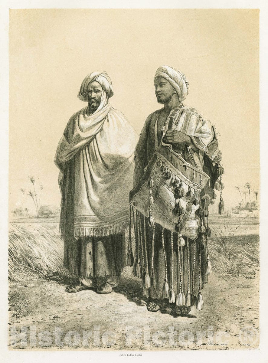 Art Print : 1851, Nubian, and a Fellah, Carrying Dromedary Saddle-Bags - Vintage Wall Art
