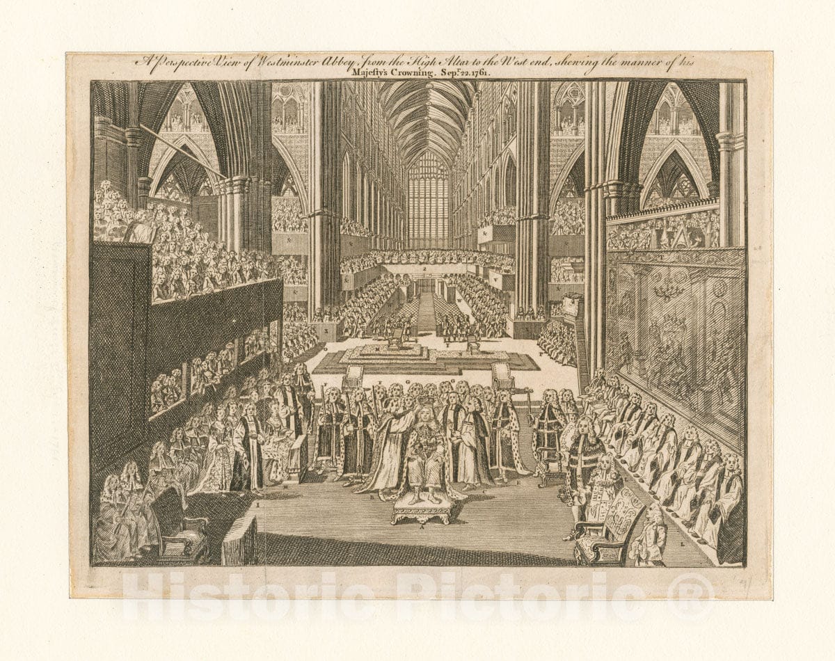 Art Print : 1761, A Perspective View of Westminster Abbey, from The high Altar to The west end - Vintage Wall Art