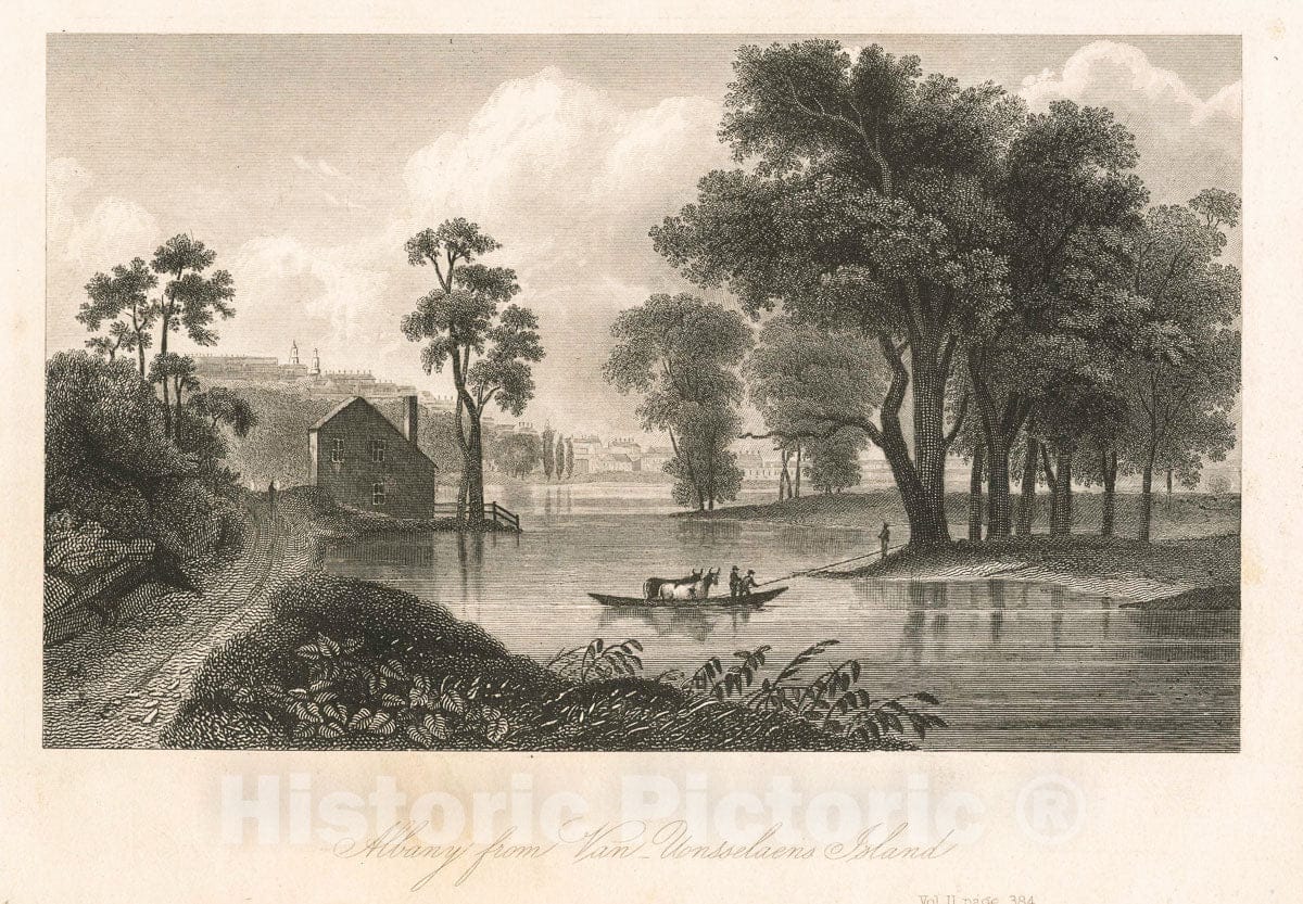Art Print : 1820, Albany from Van-Unsselaen's Island. - Vintage Wall Art