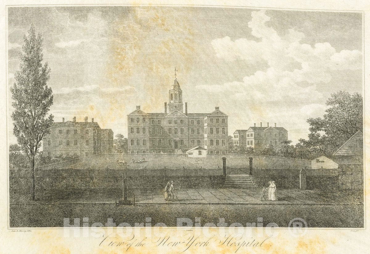 Art Print : 1810, View of The New York Hospital. - Vintage Wall Art