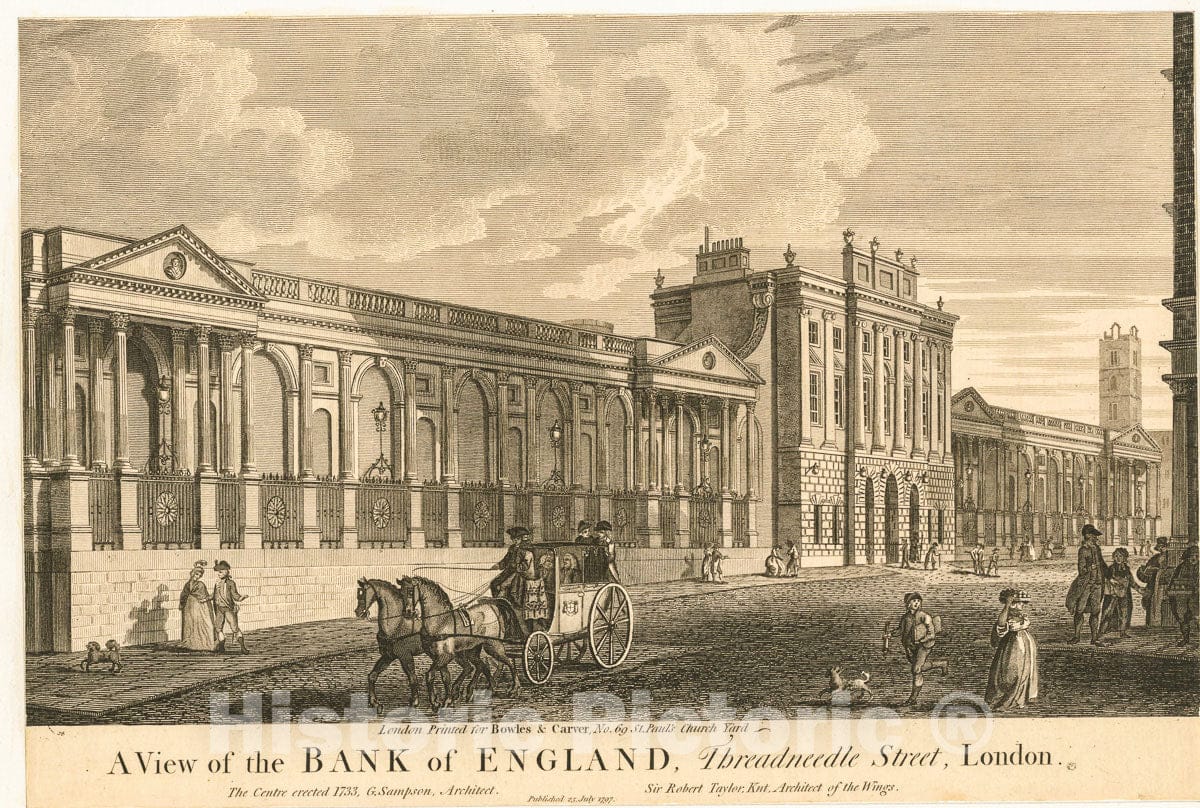 Art Print : 1797, A View of The Bank of England, Threadneedle Street, London. - Vintage Wall Art