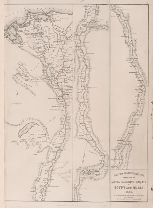 Art Print : Map to illustrate The Sketches of David Roberts, Esq. R.A. in Egypt and Nubia. 1849, 1787 - Vintage Wall Art