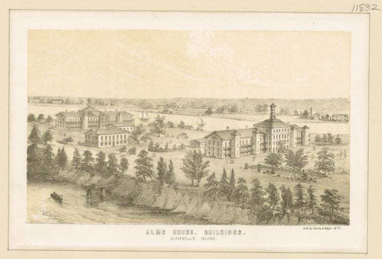 Art Print : 1880, Alms House Buildings, Blackwell's Island - Vintage Wall Art