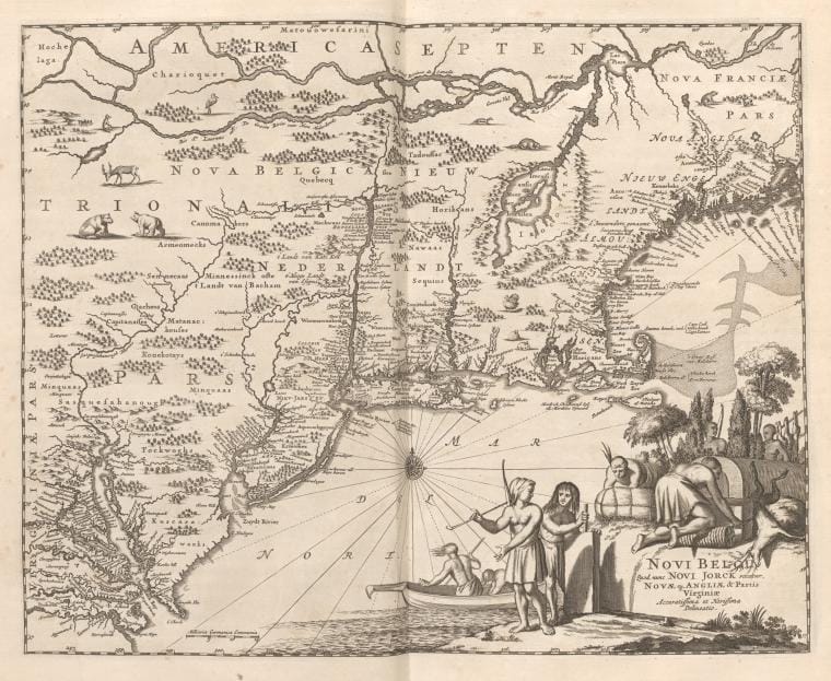Art Print : 1671, Novi Belgii Hiod nunc Novi Jorck vocatur, Novae gr. Angliae & Partis Virginiae Accuratissima et Novissima Delineatio - Vintage Wall Art