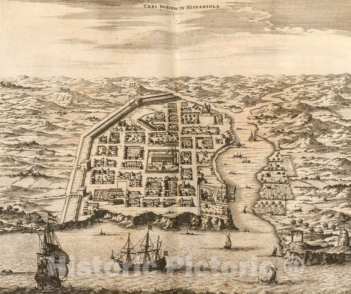 Art Print : 1671, Urbs Domingo in Hispaniola - Vintage Wall Art
