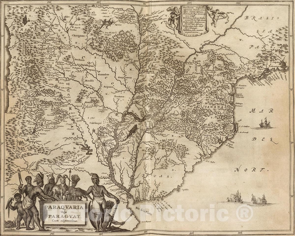 Art Print : 1671, Paraqvaria Vulgo Paragvay Cum adjacentibus. - Vintage Wall Art