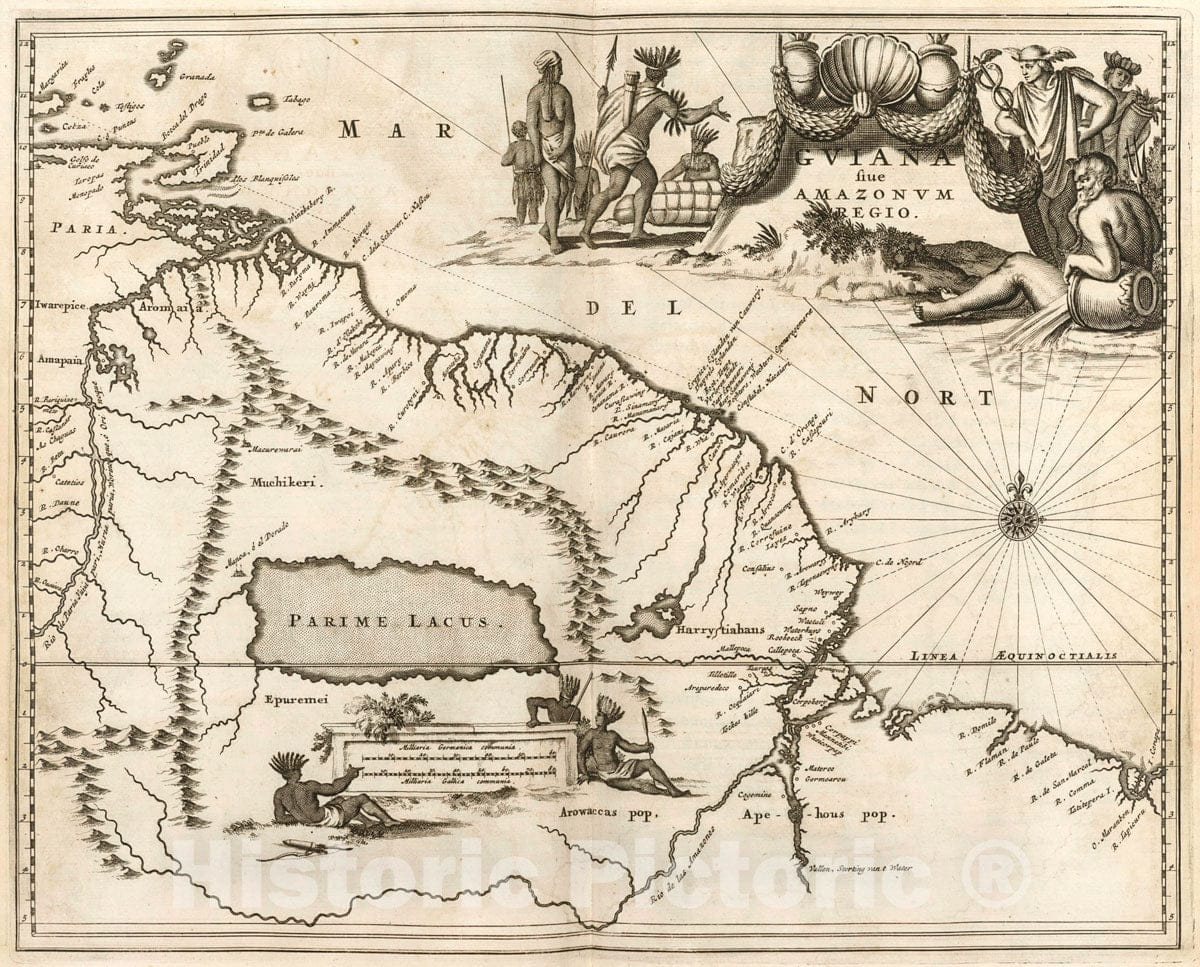 Art Print : 1671, Guiana fiue Amazonum Regio. - Vintage Wall Art