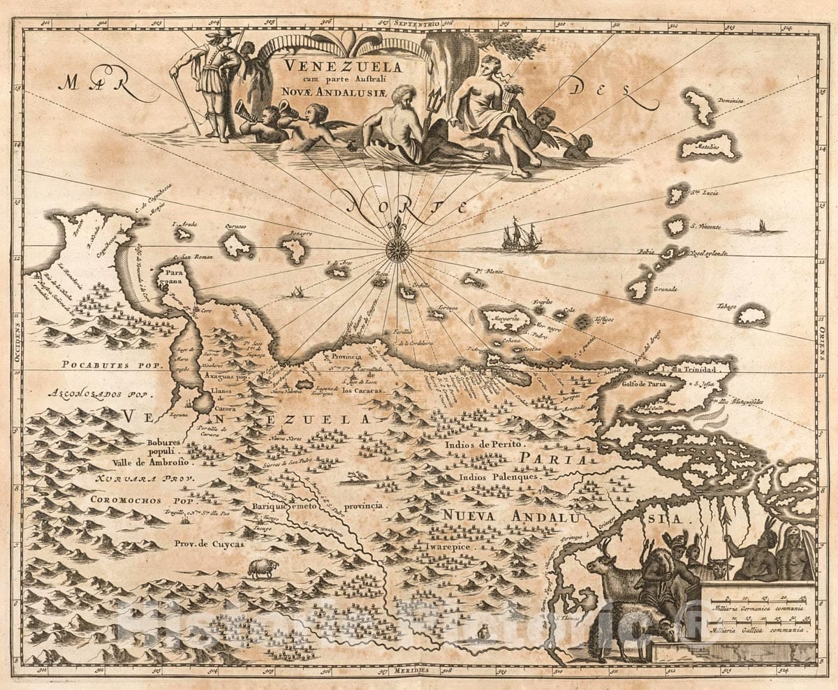 Art Print : 1671, Venezuela Cum Parte Australi Novae Andalusiae - Vintage Wall Art