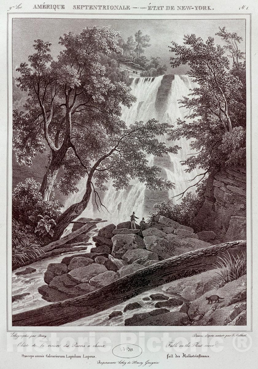 Art Print : 1828, Falls on The Flint River. - Vintage Wall Art