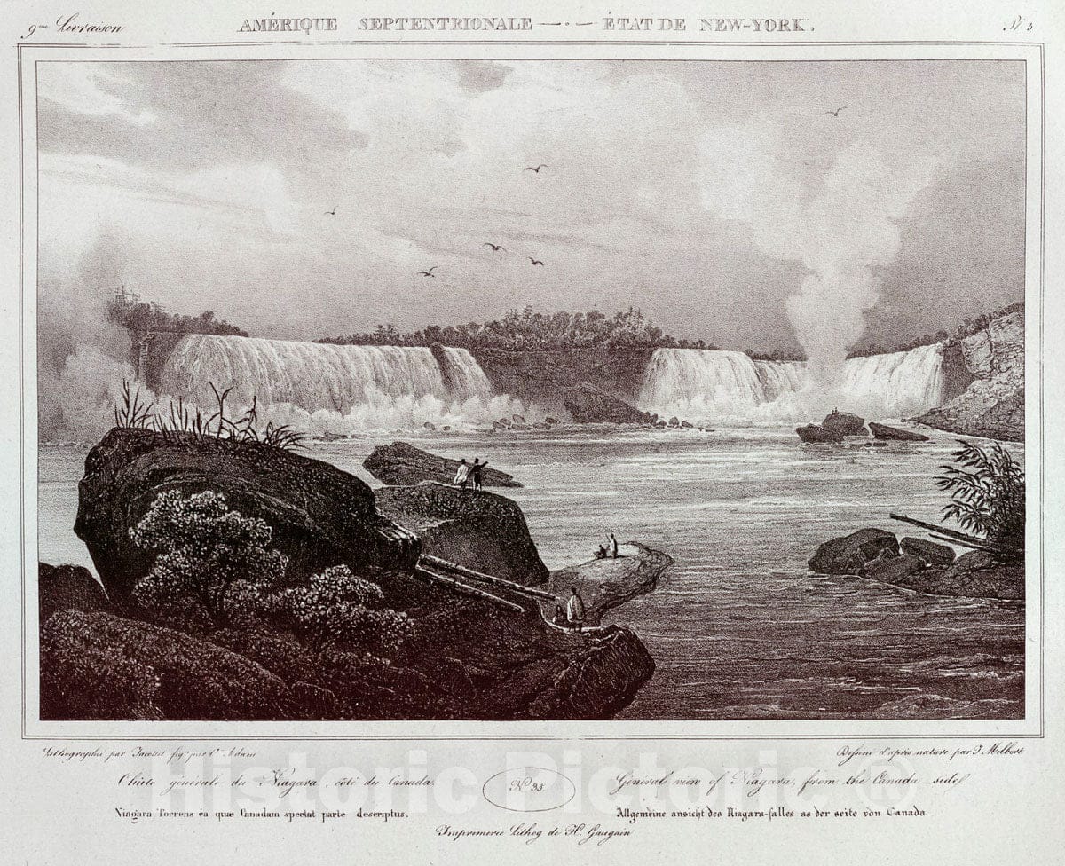Art Print : 1828, General View of Niagara from The Canada Side. - Vintage Wall Art