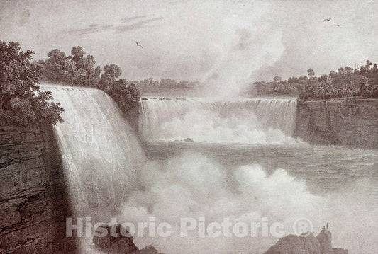 Art Print : 1828, Niagara Falls from The American Side. - Vintage Wall Art