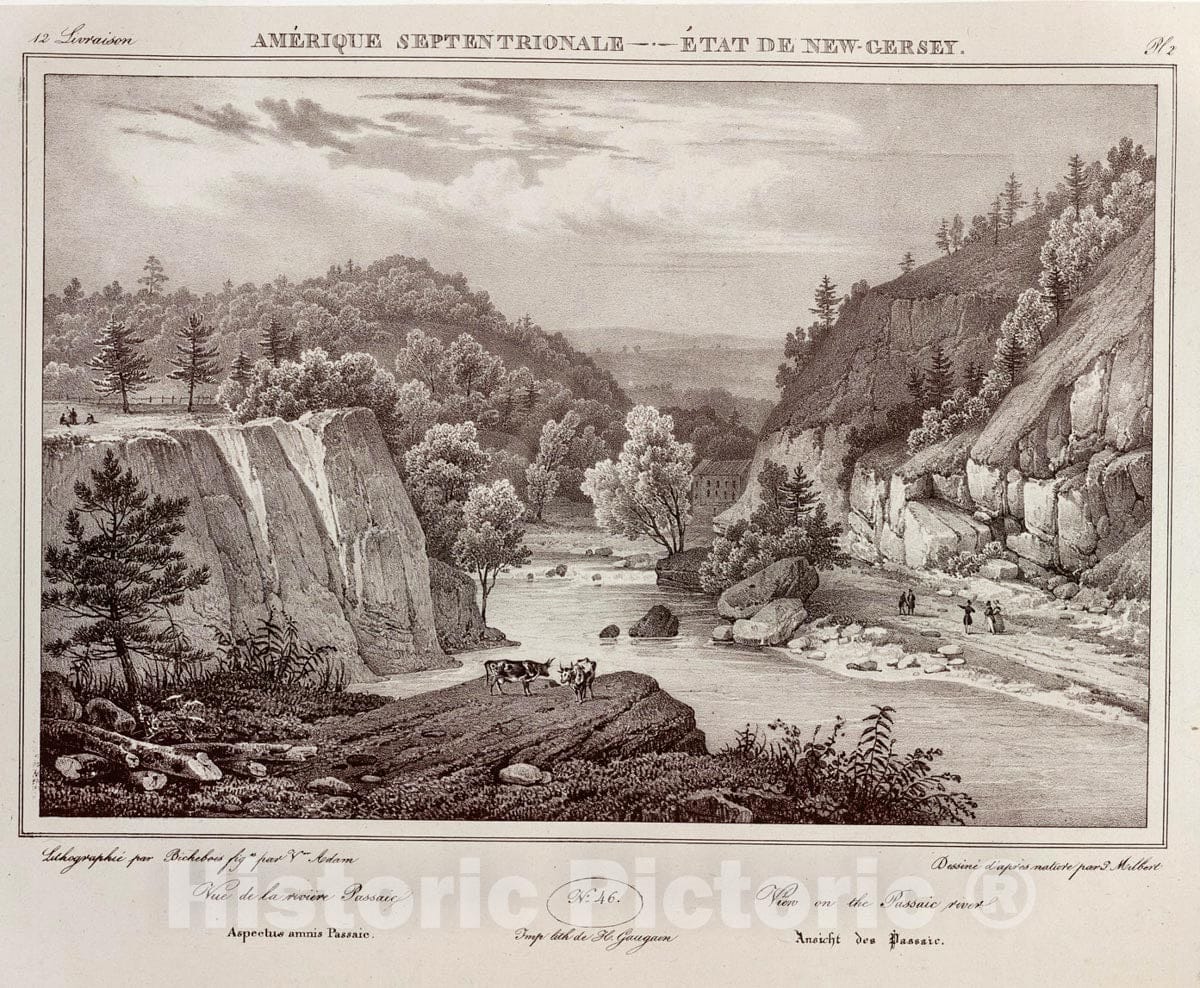 Art Print : 1828, View on The Passaic River. - Vintage Wall Art