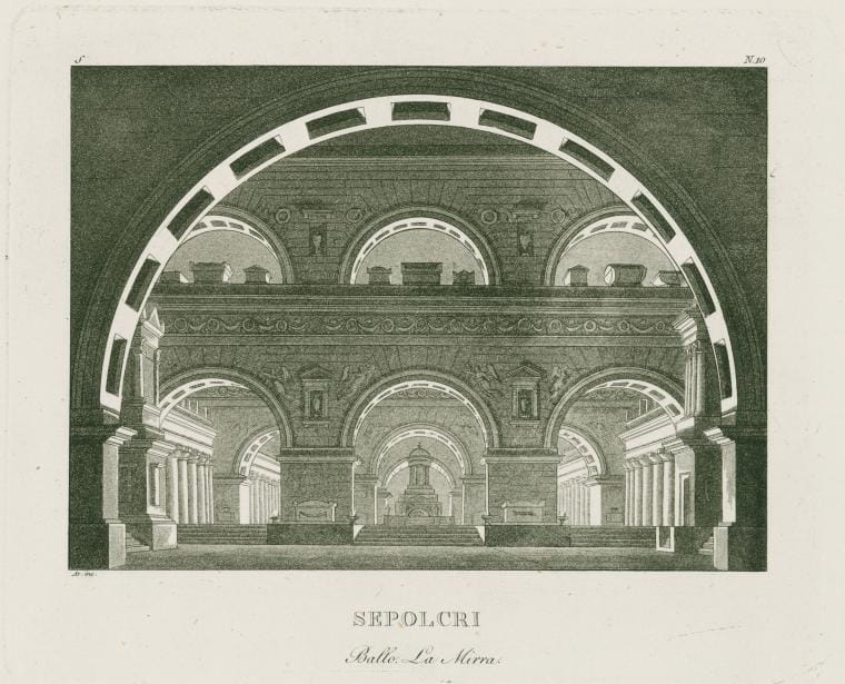 Art Print : Sepolcri. Ballo, La Mirra. Ar. inc. [After a Set Design by Sanquirico], 1817 - Vintage Wall Art