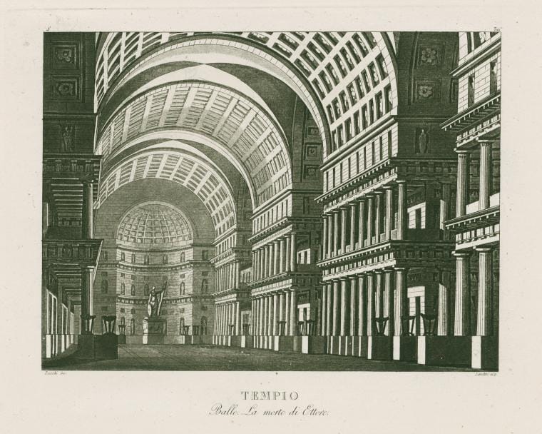 Art Print : Tempio. Ballo, La Morte di Ettore. Zucchi inc. Landini, acq. [After a Set Design by Sanquirico], 1820 - Vintage Wall Art