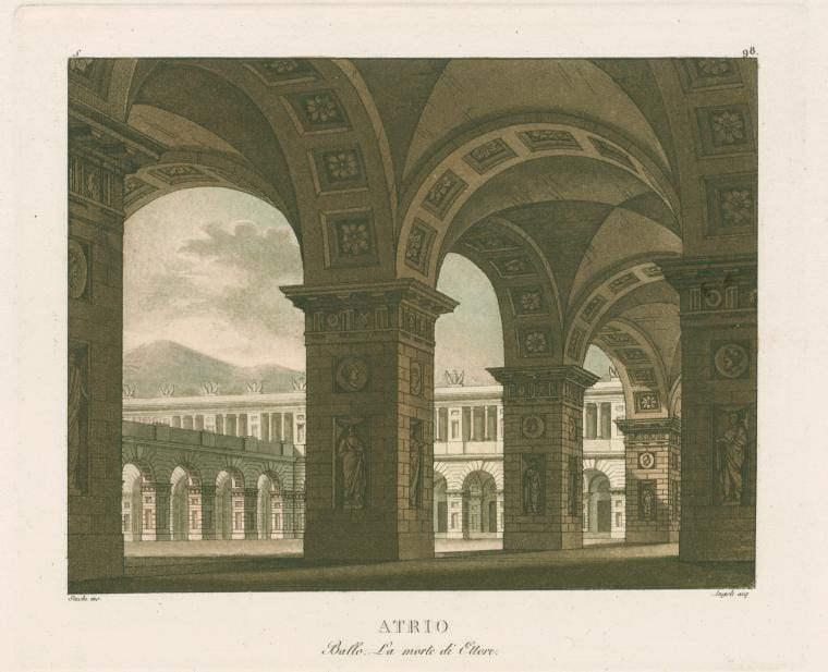 Art Print : Atrio. Ballo, La Morte di Ettore. Stucchi inc. Angeli acq. [After a Set Design by Sanquirico], 1820 - Vintage Wall Art