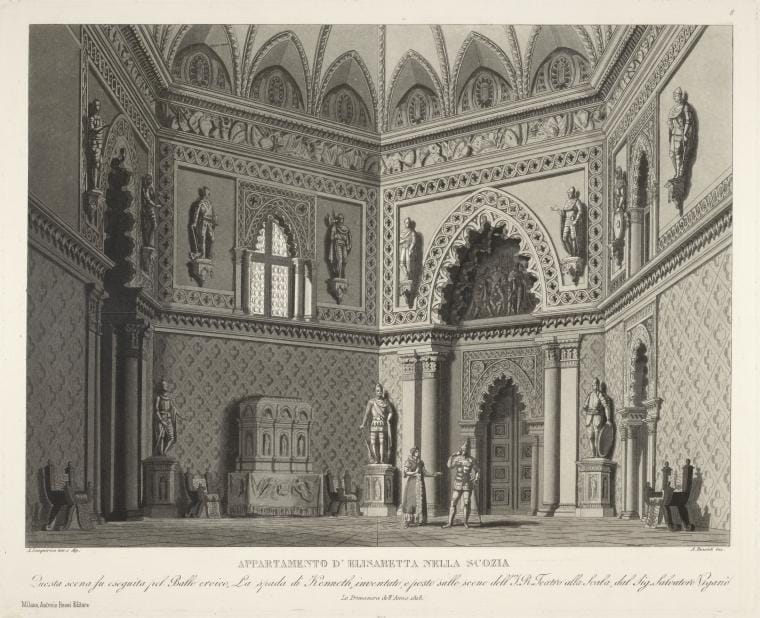 Art Print : Appartamento d'Elisabetta Nella Scozia. Questa Scena fu eseguita pel ballo eroico 1818 - Vintage Wall Art