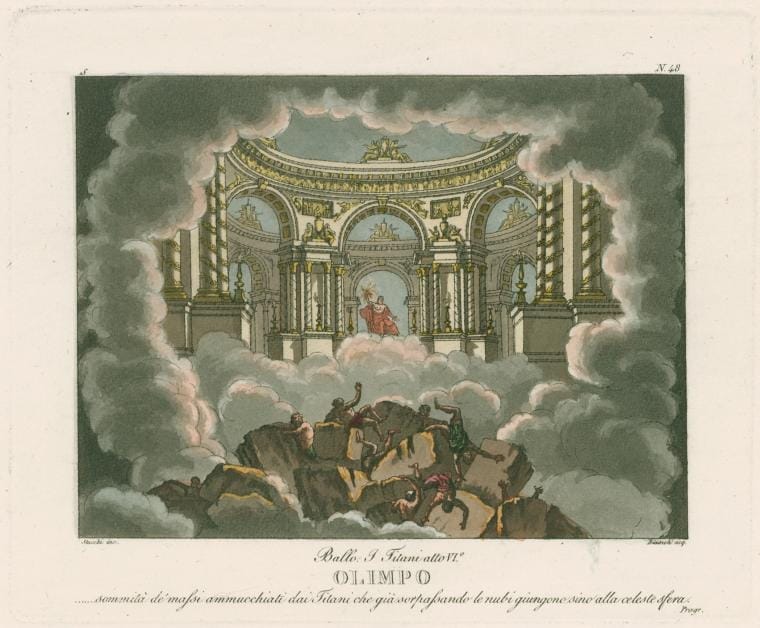 Art Print : Ballo I Titani, atto VI. Olimpo. Sommitaa de' Massi ammucchiati dai Titani Che 1821 - Vintage Wall Art