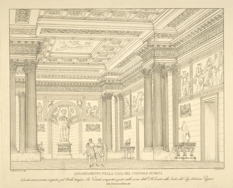 Art Print : Appartamento Nella casa del Console Murena. Questa Scena Venne eseguita pel ballo tragico, 1818 - Vintage Wall Art, v2