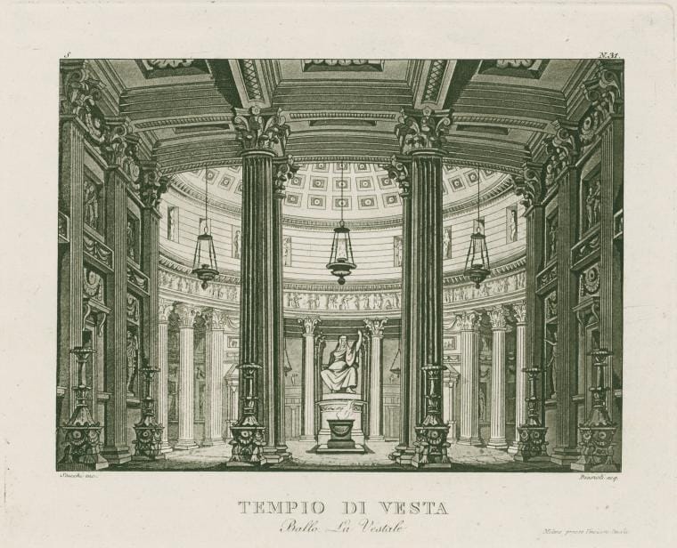 Art Print : Tempio di Vesta. Ballo, La vestale. Stucchi inc. Biasioli acq. [After a Set Design by Sanquirico], 1818 - Vintage Wall Art