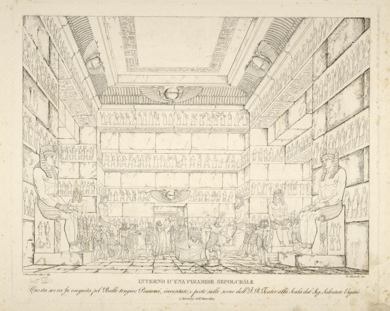 Art Print : Interno d'una piramide sepolcrale. Questa Scena fu eseguita pel ballo tragico Psammi, inventato, e posto sulle Scene dell'I, 1822 - Vintage Wall Art