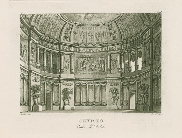 Art Print : Ceniceo. Ballo, Il Dedalo. Castellini inc. Biasioli acq. [After a Set Design by Sanquirico], 1818 - Vintage Wall Art V1