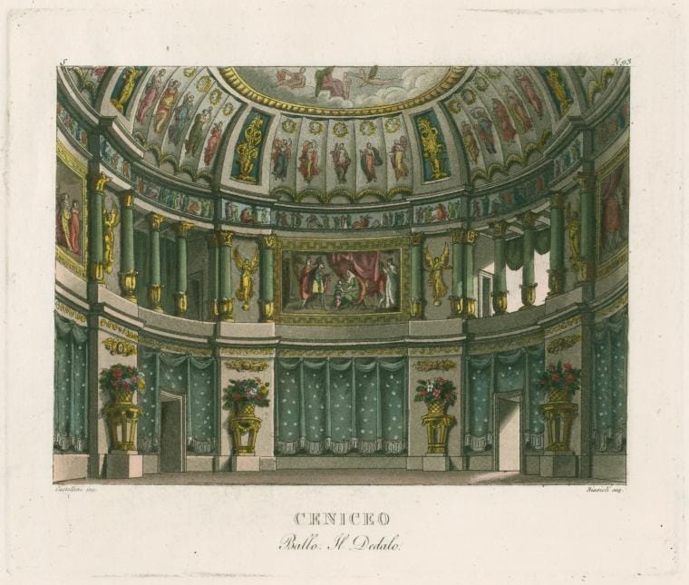 Art Print : Ceniceo. Ballo, Il Dedalo. Castellini inc. Biasioli acq. [After a Set Design by Sanquirico], 1818 - Vintage Wall Art V2