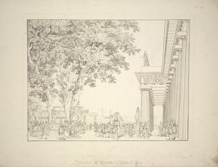 Art Print : Giardino Nella reggia di Minosse nell'isola di Creta. Questa Scena fu eseguita pel ballo mitologico, 1818 - Vintage Wall Art V1