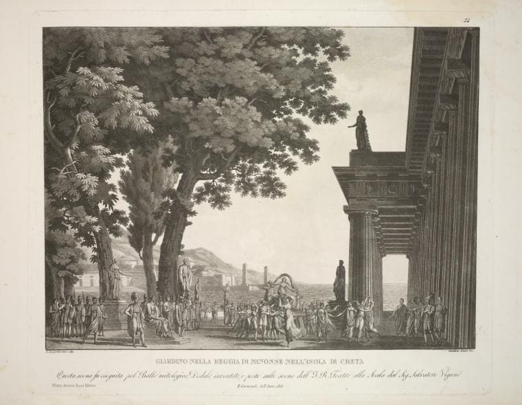 Art Print : Giardino Nella reggia di Minosse nell'isola di Creta. Questa Scena fu eseguita pel ballo mitologico, 1818 - Vintage Wall Art V2