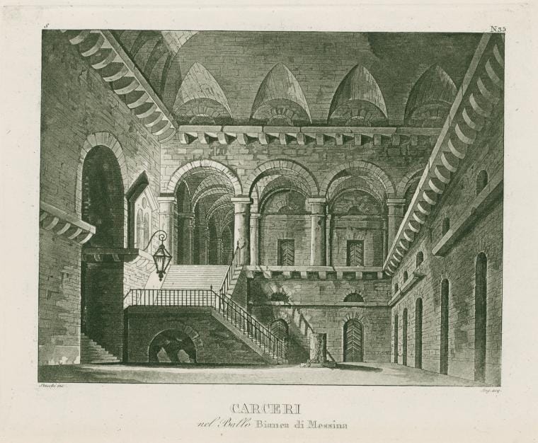 Art Print : Carceri nel ballo Bianca di Messina. Stucchi inc. ANG. [i.e. Angeli] acq. [After a Set Design by Sanquirico], 1824 - Vintage Wall Art