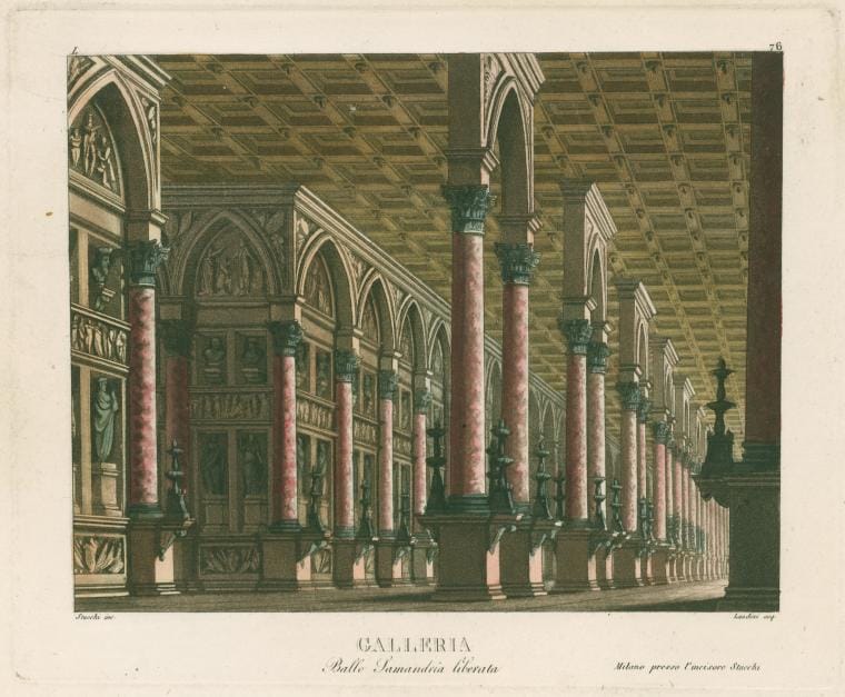 Art Print : Galleria. Ballo, Samandria liberata. Stucchi inc. Landini acq. [After a Set Design by Landriani], 1812 - Vintage Wall Art