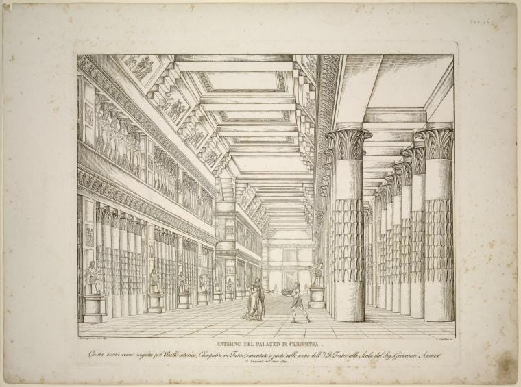 Art Print : Interno del Palazzo Cleopatra. Questa Scena eseguita pel ballo istorico, Cleopatra in Tarso, 1822 - Vintage Wall Art V1