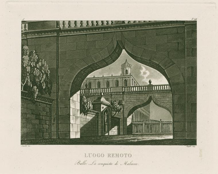 Art Print : Luogo remoto. Ballo, La conquista di Malacca. Stucchi inc. Angeli acq. [After a Set Design by Sanquirico], 1820 - Vintage Wall Art