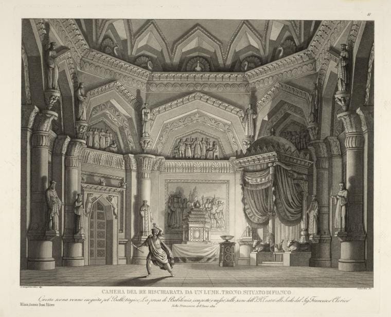 Art Print : Camera del re rischiarata da un lume. Trono situato di fianco. 1821 - Vintage Wall Art