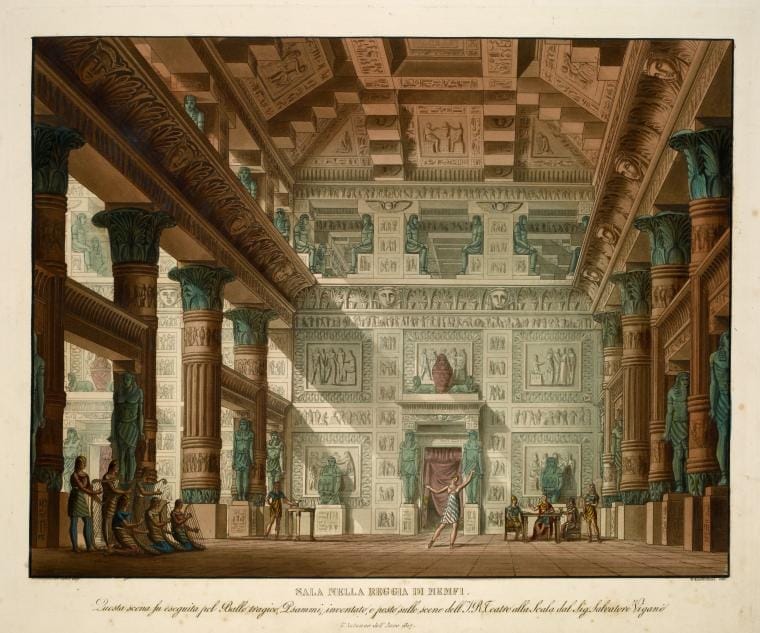 Art Print : Sala Nella reggia di Memfi. Questa Scena fu eseguita pel ballo tragico, 1817 - Vintage Wall Art