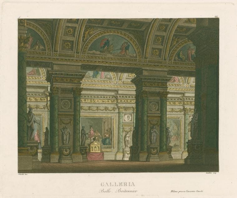 Art Print : Galleria. Ballo. Britannico. Stucchi inc. Landini acq. [After a Set Design by Sanquirico], 1821 - Vintage Wall Art